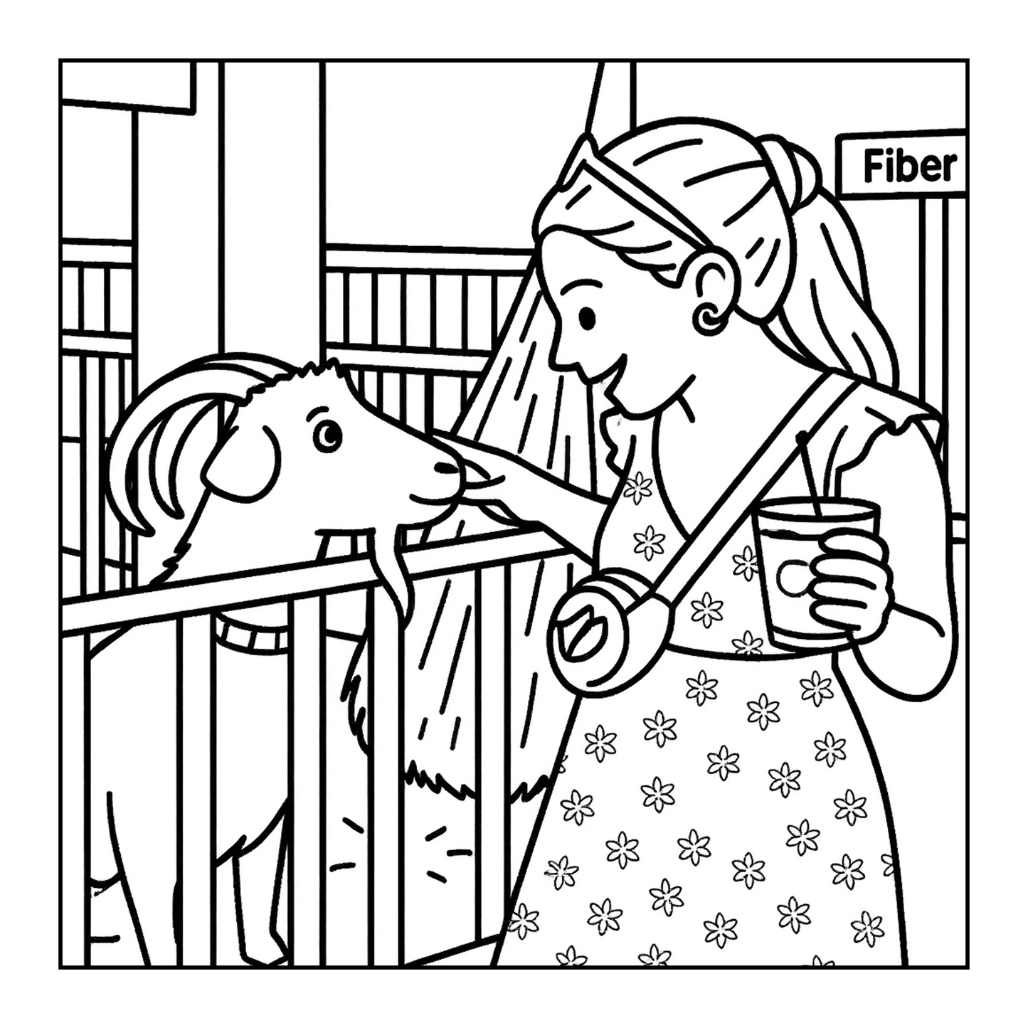 Cartoon-style coloring page created from real photograph