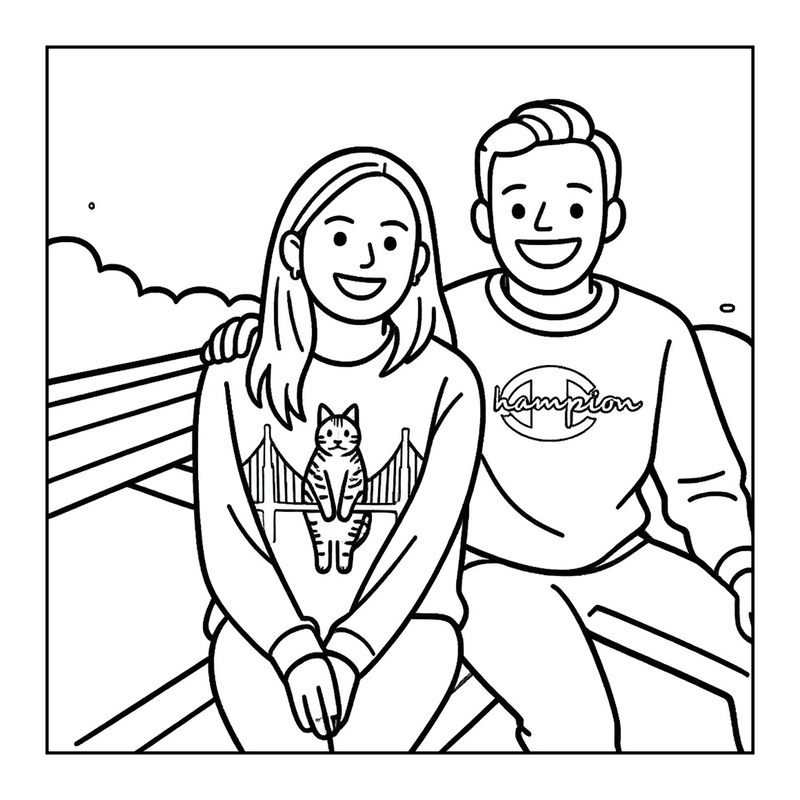 Coloring book made from couple's selfie photo